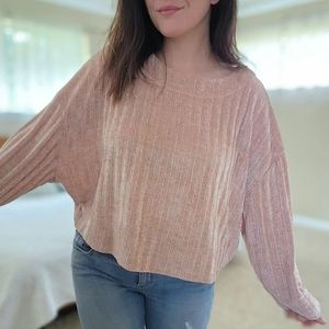 Urban Outfitters pink chenille cropped sweater